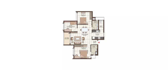 Prestige Kew Gardens Bellandur - Floor plan 2.5 BHK 988 Sq.ft