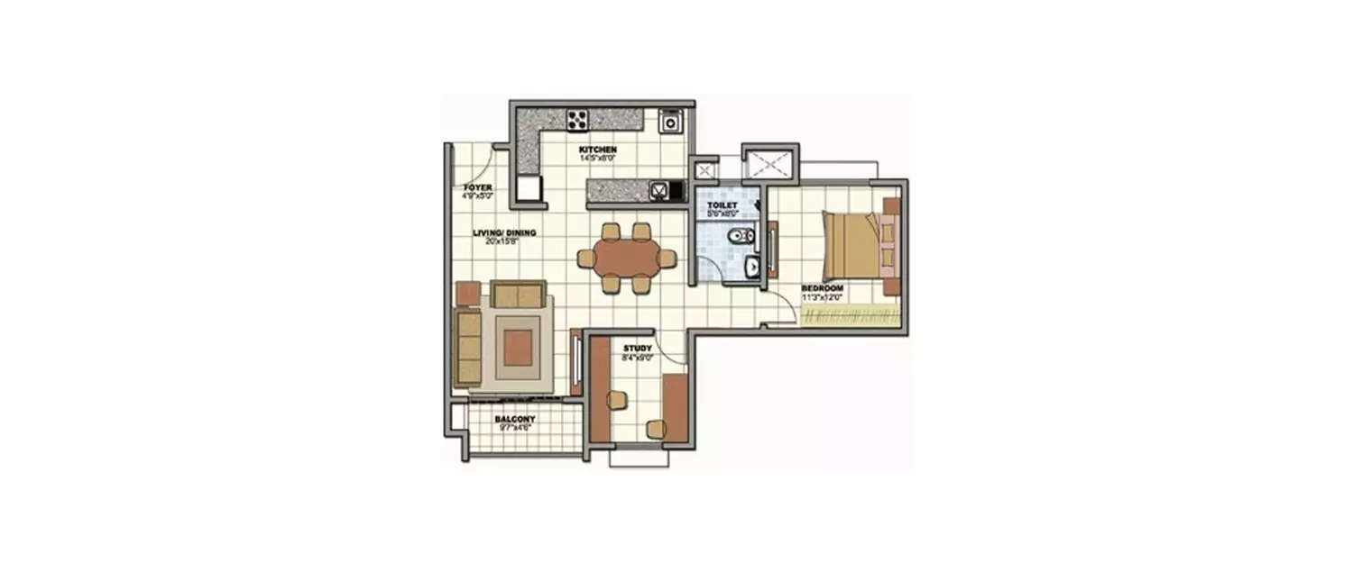 Floor plan for 1.5 BHK