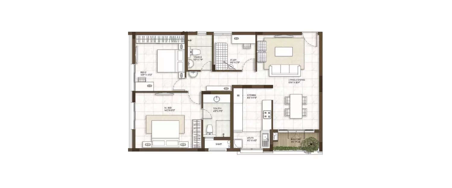 Floor plan for 2.5 BHK