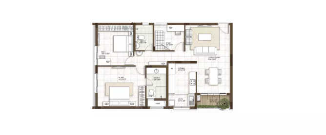 Prestige Courtyards Sholinganallur - Floor plan 2.5 BHK 923 Sq.ft