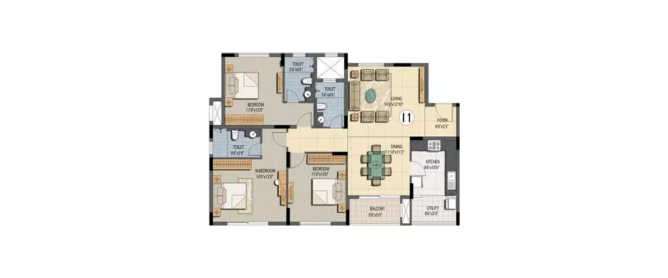 Prestige Sunnyside Bhoganhalli - Floor plan 3 BHK 1776 Sq.ft