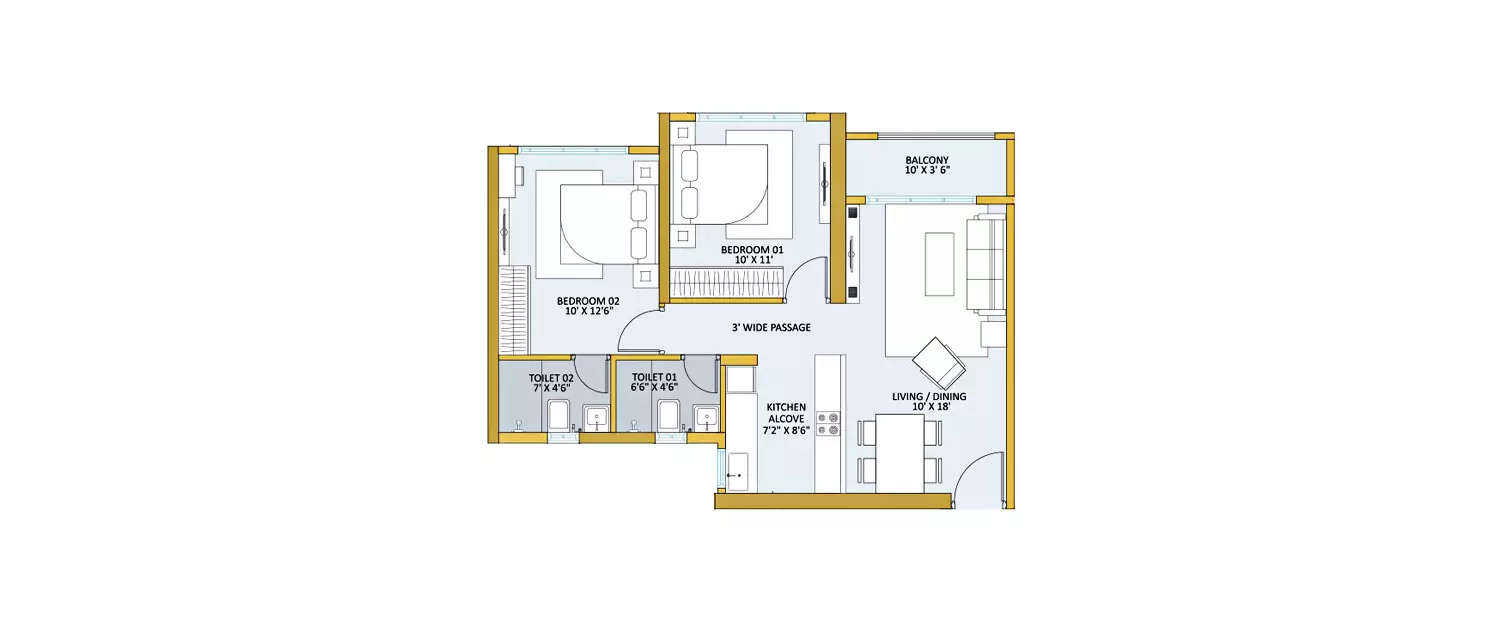 Floor plan for 2 BHK