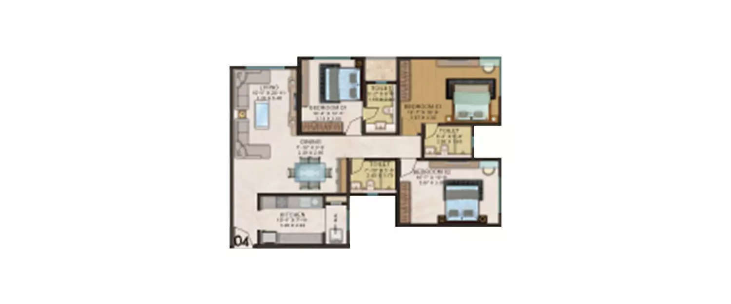 Floor plan for 3 BHK