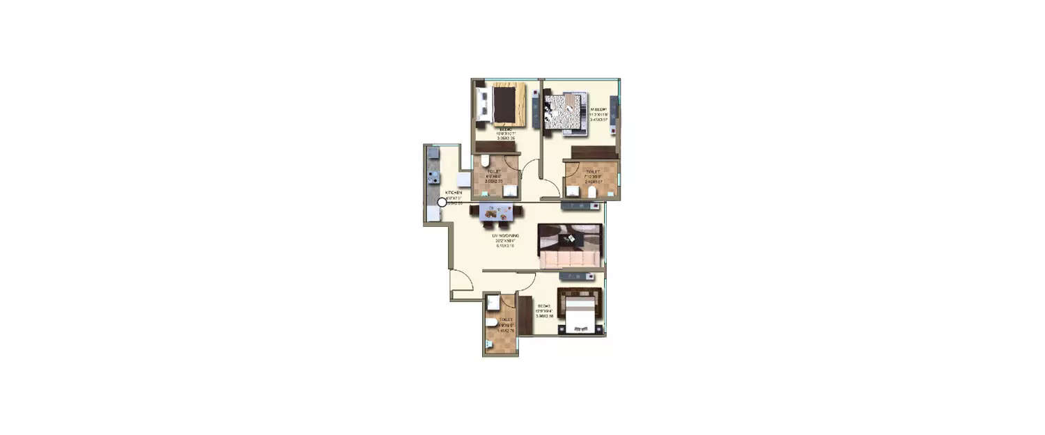 Floor plan for 3 BHK