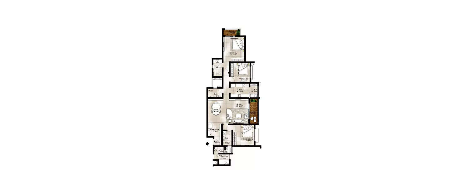 Floor plan for 3 BHK