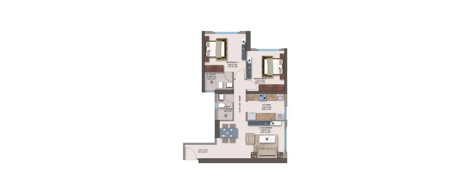 Floor plan for 2 BHK