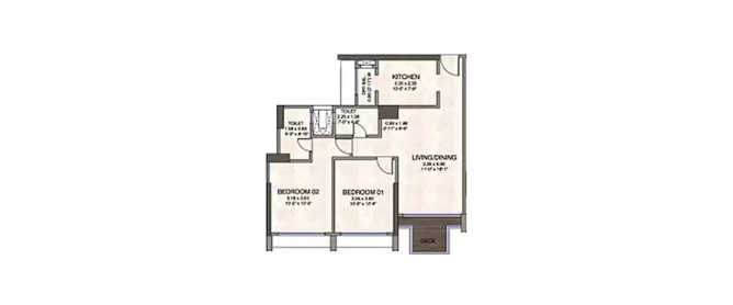 Kanakia The Master Collection Powai - Floor plan 2 BHK 683 Sq.ft