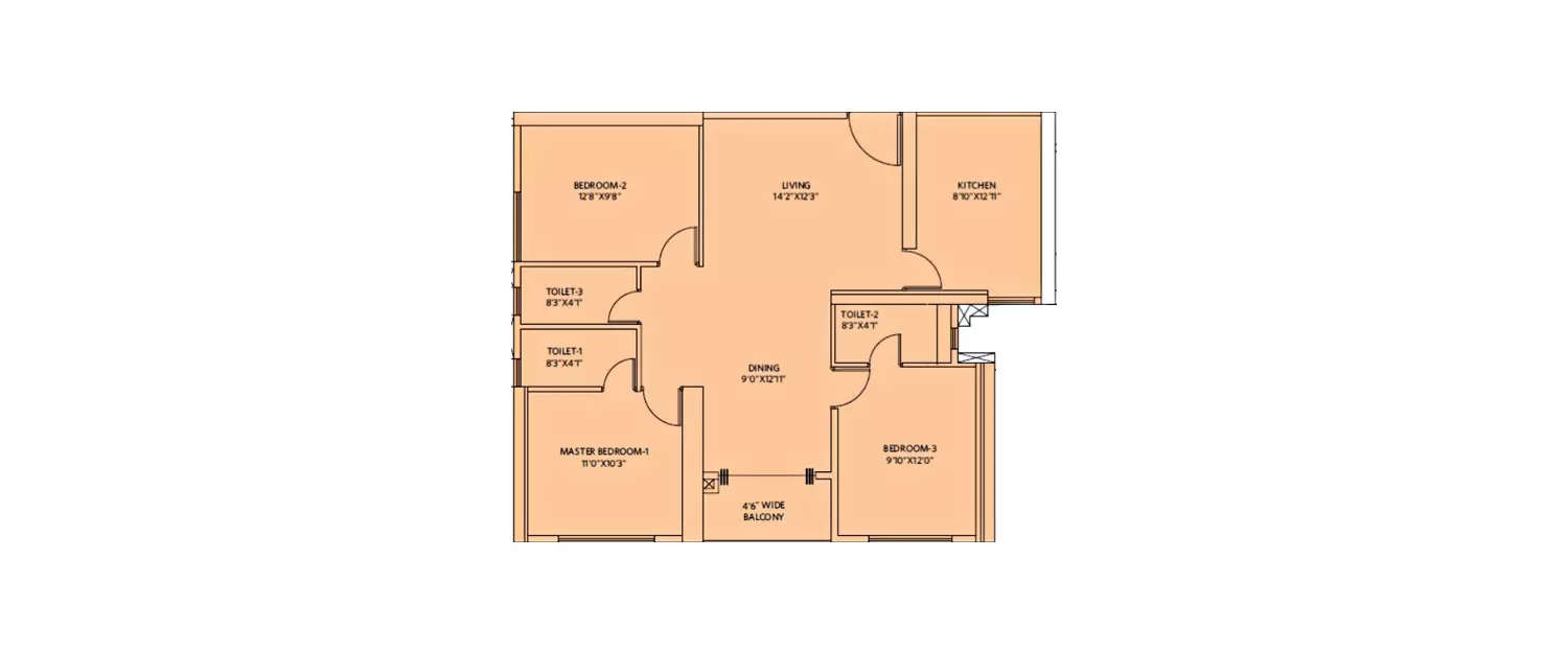 Floor plan for 3 BHK