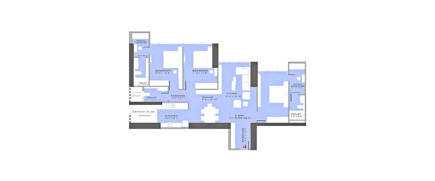 Floor plan for 3 BHK