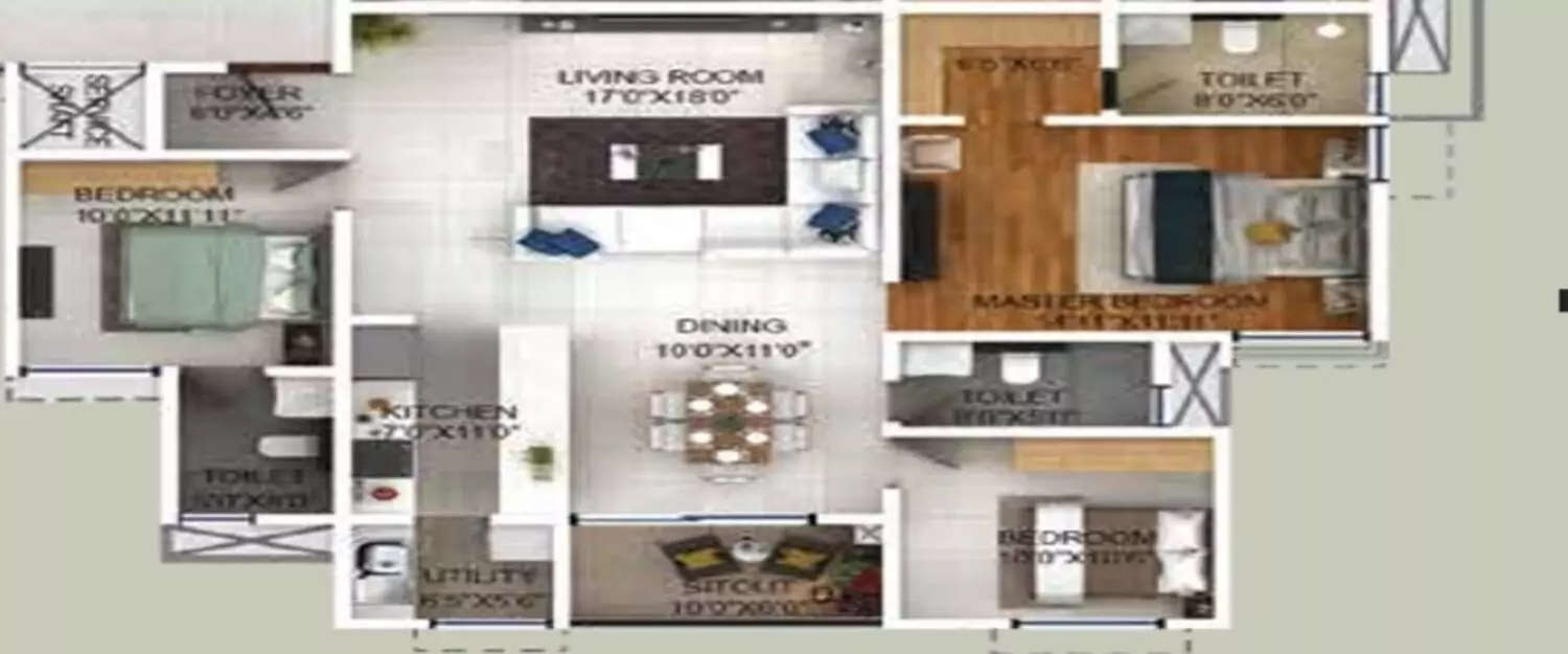 Floor plan for 3 BHK