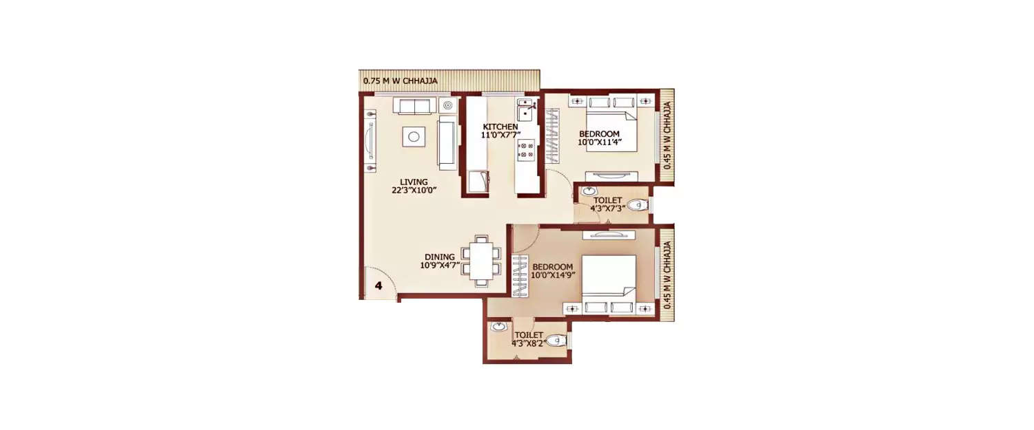 Floor plan for 2 BHK