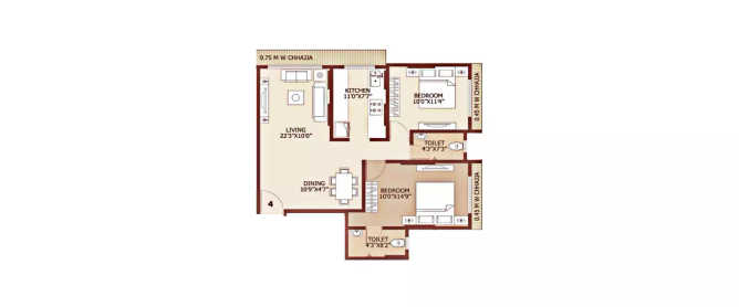 Safal Trademark Chembur - Floor plan 2 BHK 752 Sq.ft