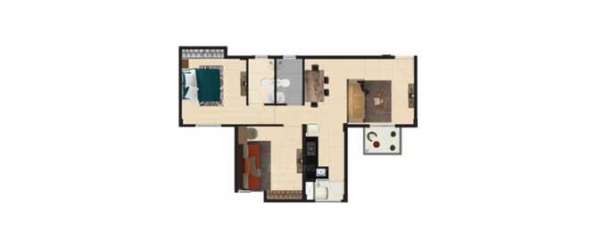 Peninsula Address One Gahunje - Floor plan 2 BHK 544 Sq.ft