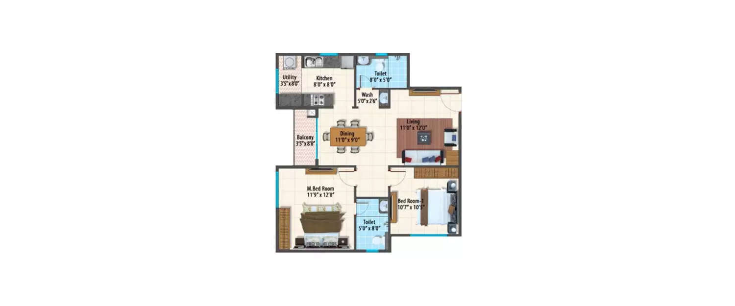 Floor plan for 2 BHK