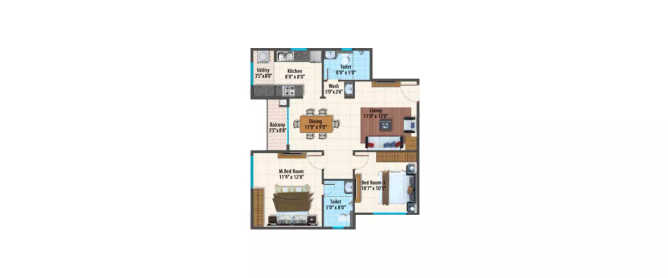 Peninsula Paramount Sarjapura - Floor plan 2 BHK 1063 Sq.ft