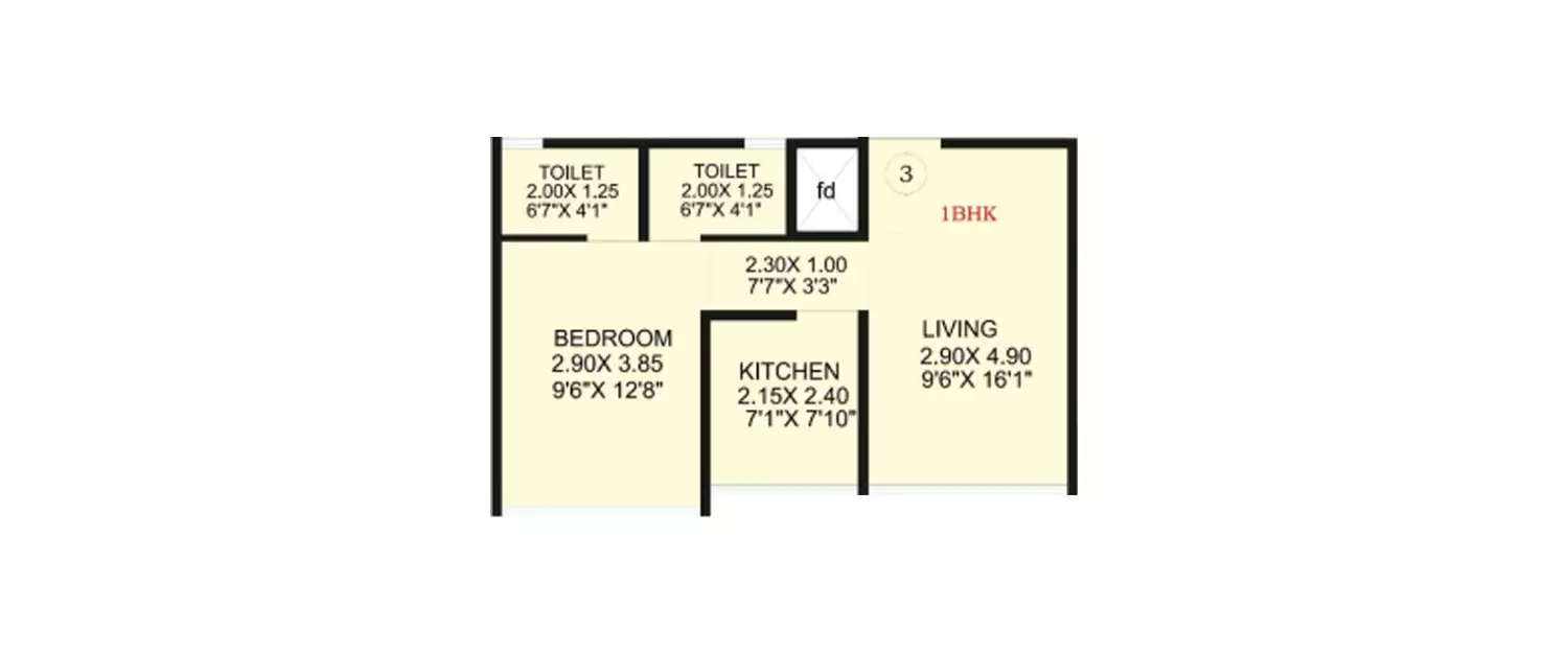 Floor plan for 1 BHK