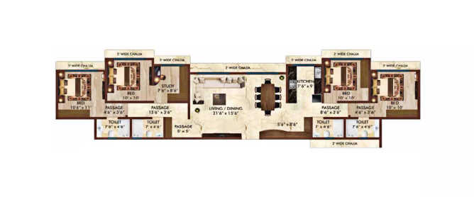 Safal Shree Saraswati Phase 4 Chembur - Floor plan 4 BHK 1275 Sq.ft