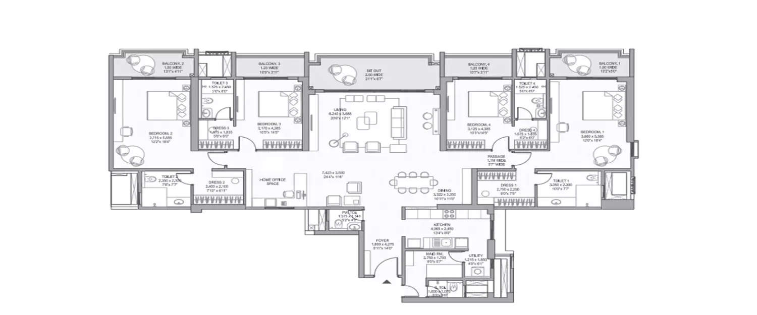 Floor plan for 4 BHK