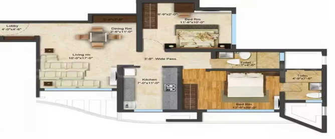 Acme Ozone Ghodbunder Road - Floor plan 2 BHK 670 Sq.ft