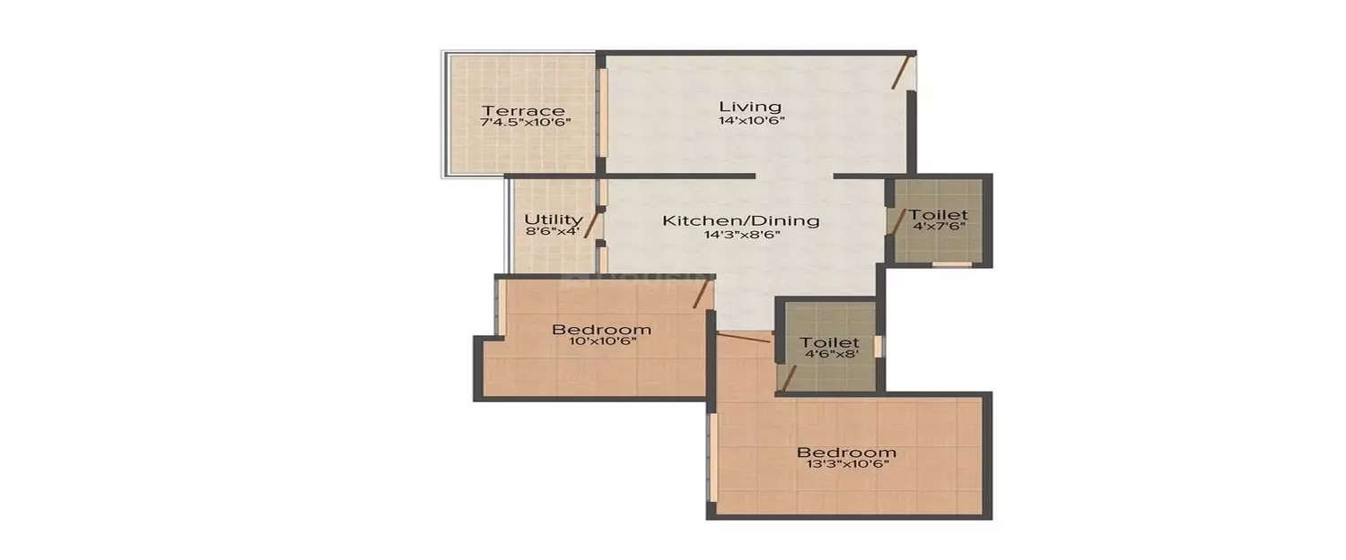 Floor plan for 2 BHK