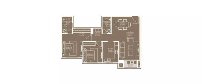 Hiranandani Queensgate Akshaya Nagar - Floor plan 2 BHK 848 Sq.ft