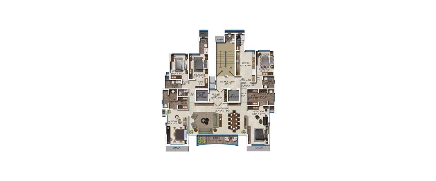 Floor plan for 5 BHK