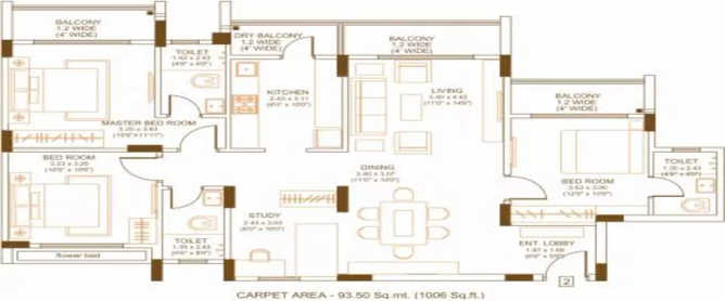 Omkar Sereno Jogeshwari - Floor plan 3.5 BHK 1006 Sq.ft