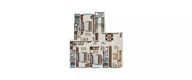 Ekta Trinity Santacruz - Floor plan 3 BHK 1333 Sq.ft