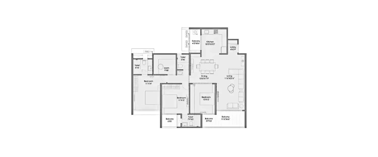 Floor plan for 4 BHK