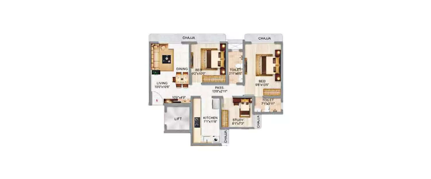 Floor plan for 2.5 BHK
