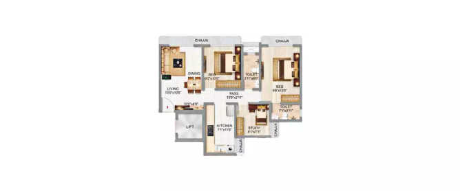 Adityaraj Enclave Ghatkopar - Floor plan 2.5 BHK 656 Sq.ft