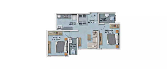Adityaraj Shanti Sadan Vikhroli - Floor plan 2 BHK 498 Sq.ft
