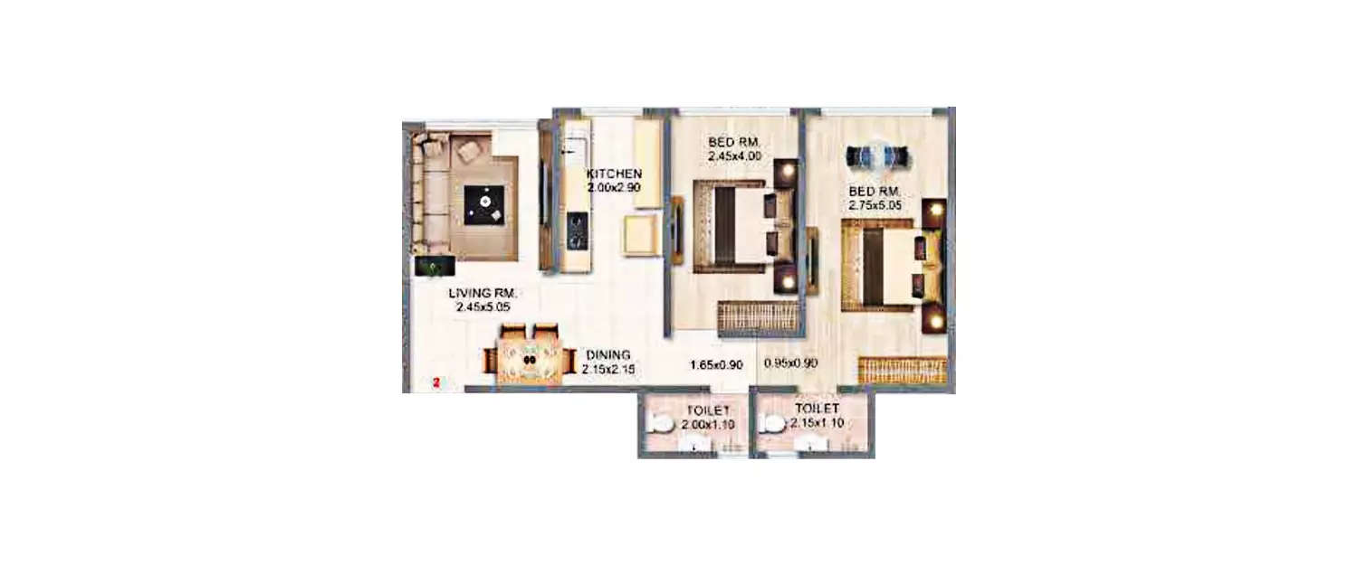 Floor plan for 2 BHK