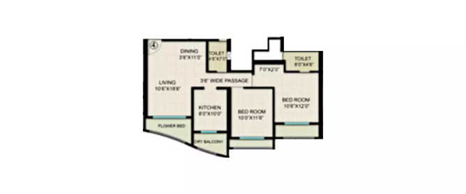 Majestic Tower Bhandup - Floor plan 2 BHK 828 Sq.ft