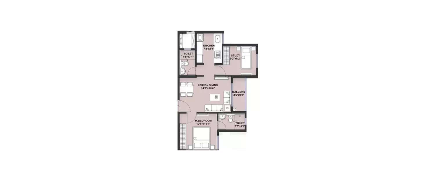 Floor plan for 2 BHK