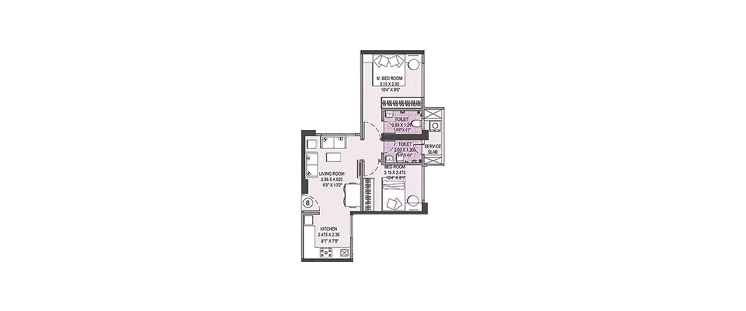 Floor plan for 2 BHK