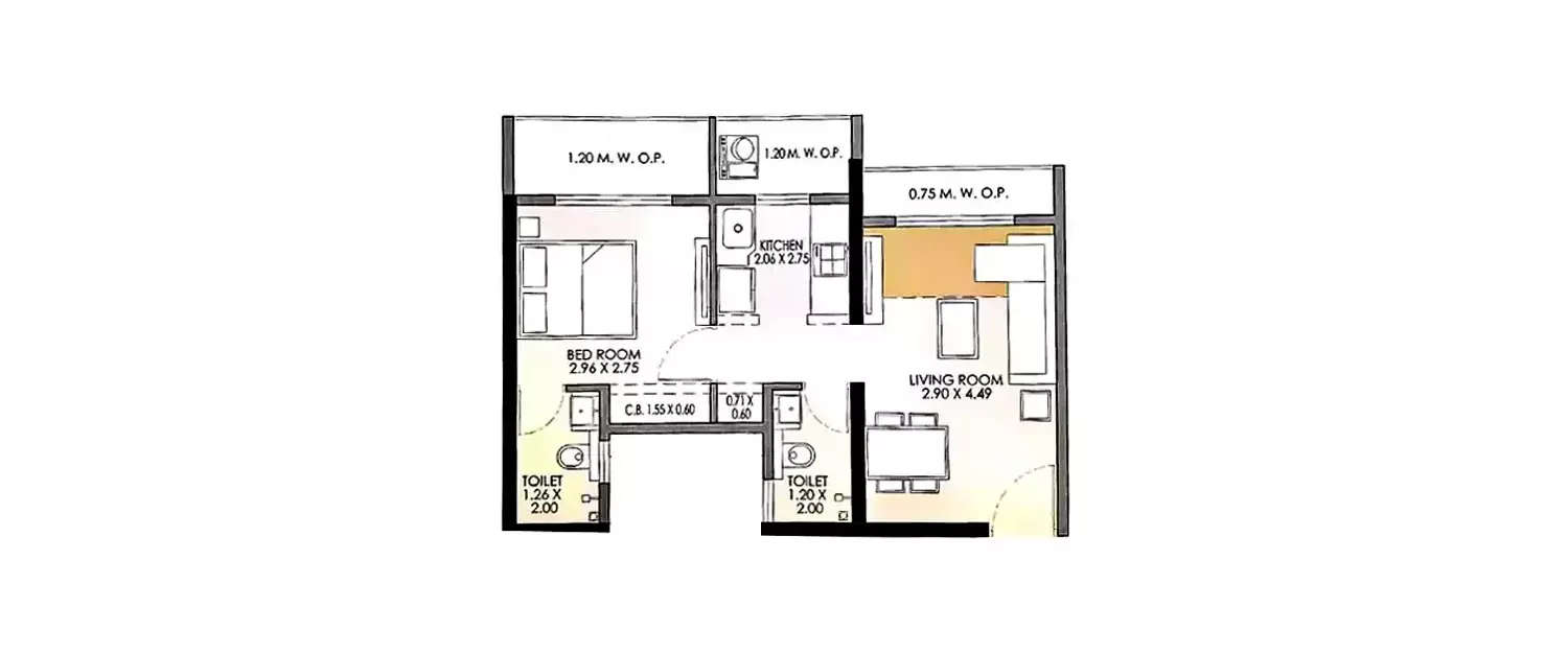 Floor plan for 2 BHK