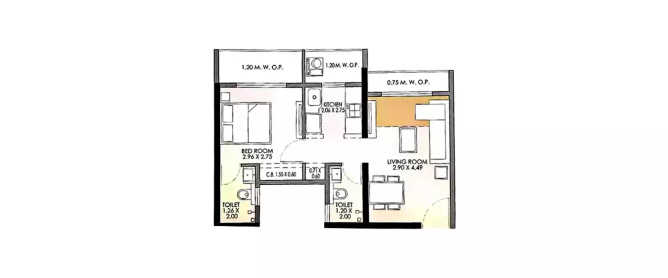JP North Garden City Mira Bhayandar - Floor plan 2 BHK 453 Sq.ft