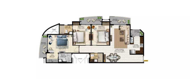 Rishita Mulberry Heights Sushant Golf City - Floor plan 3 BHK 1195 Sq.ft