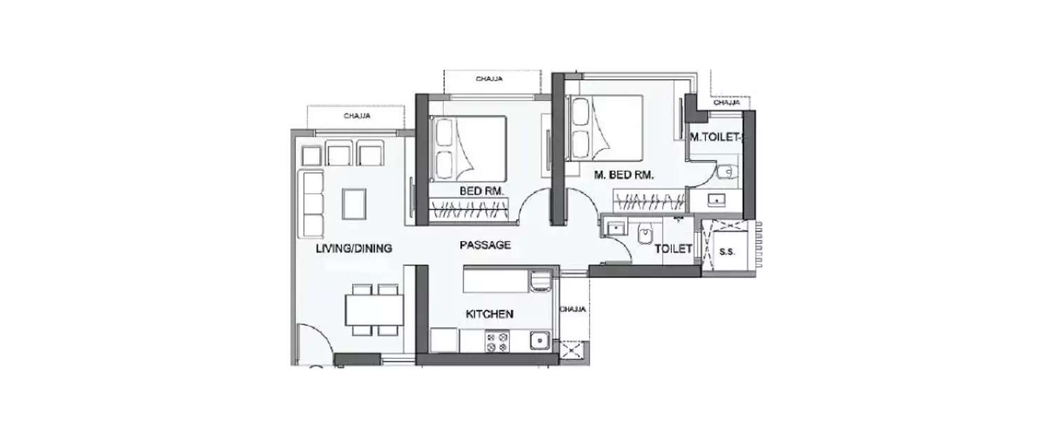 Floor plan for 2 BHK