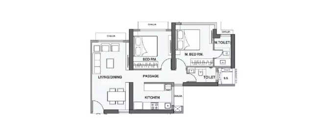 Wadhwa Atmosphere Mulund - Floor plan 2 BHK 624 Sq.ft