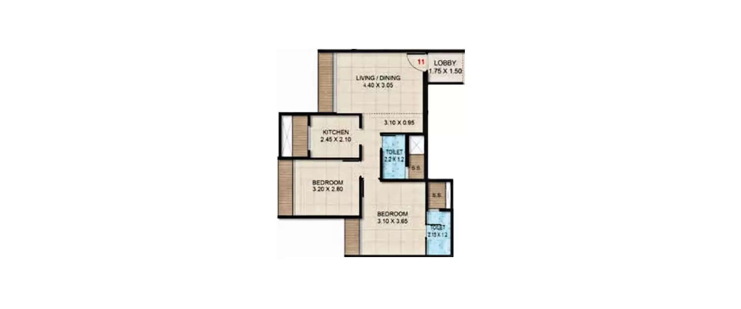 Floor plan for 2 BHK