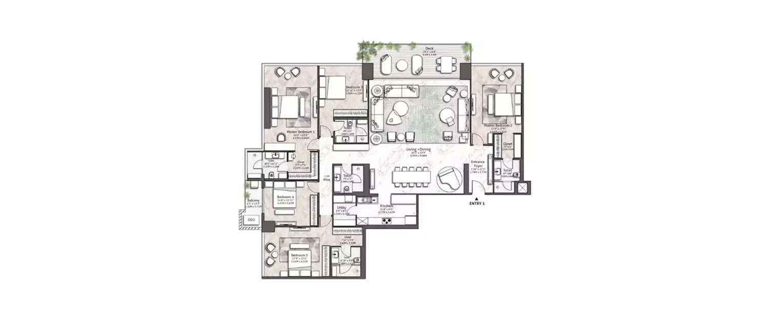 Floor plan for 5 BHK