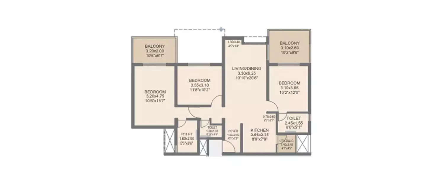 Floor plan for 3 BHK