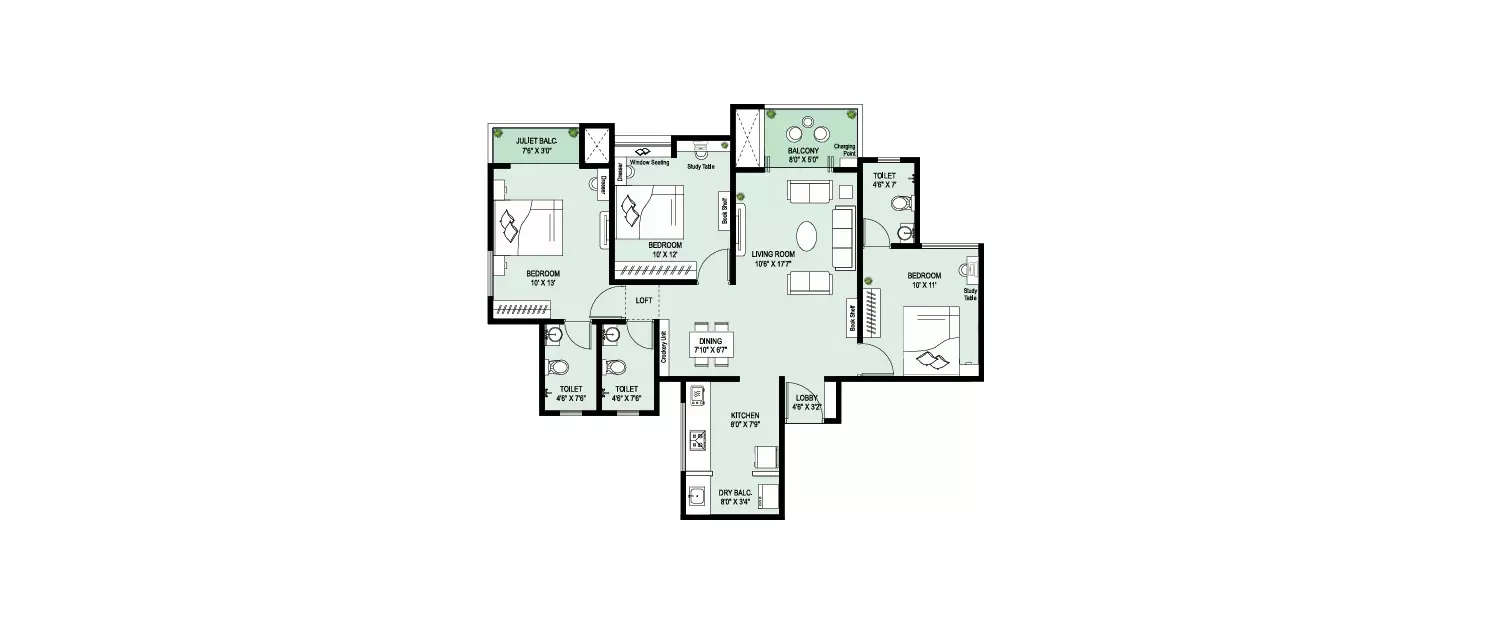 Floor plan for 3 BHK