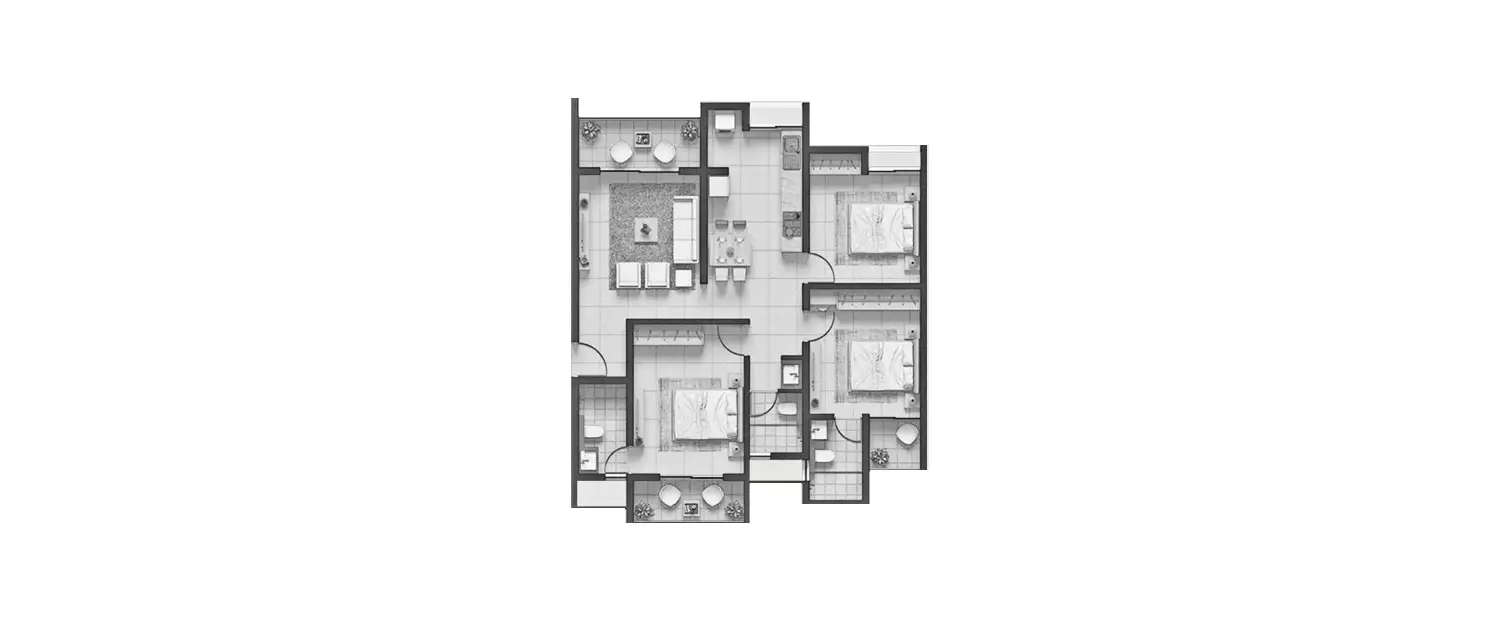 Floor plan for 3 BHK