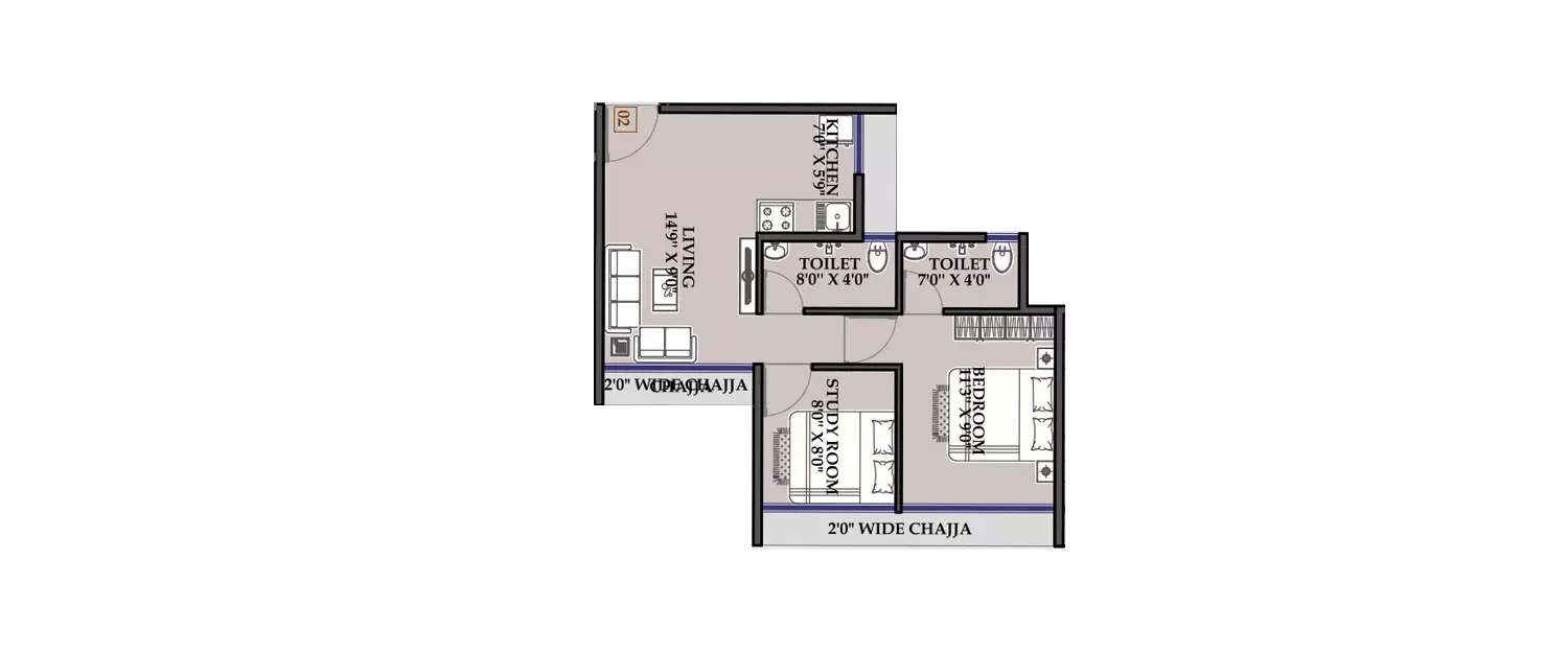 Floor plan for 2 BHK