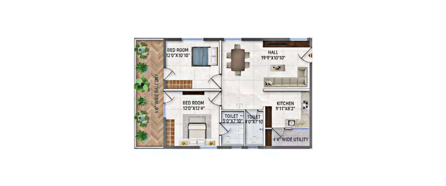 Floor plan for 2 BHK
