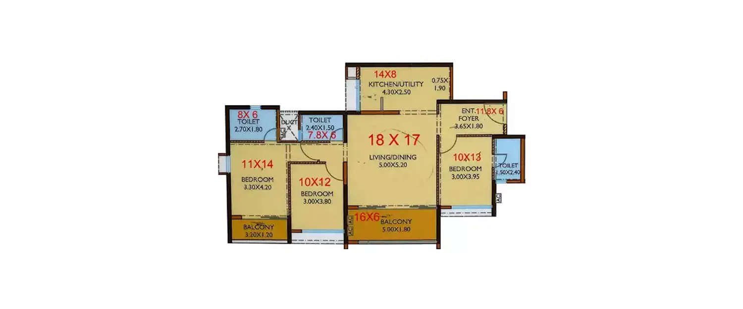 Floor plan for 3 BHK