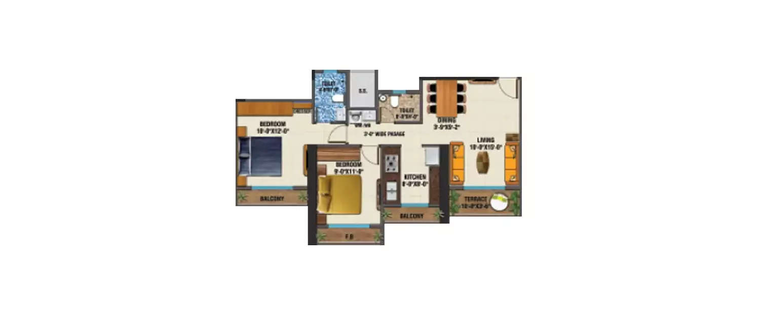 Floor plan for 2 BHK